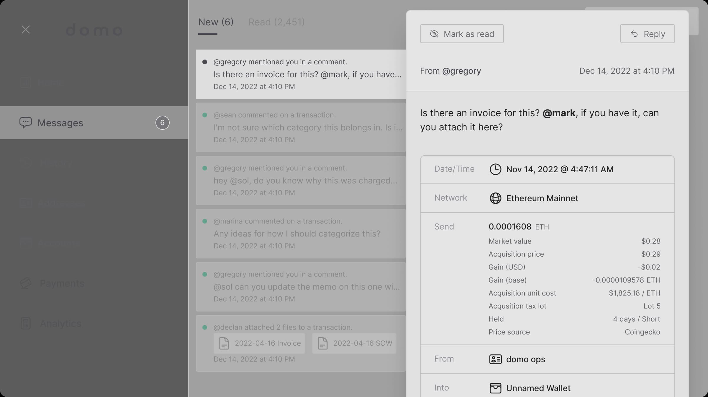 Mockup of the inbox screen